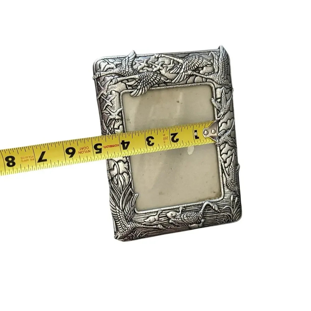 Vintage 1987 Arthur Court Geese Picture Frame: Antiqued Aluminum, 4”x5” Window